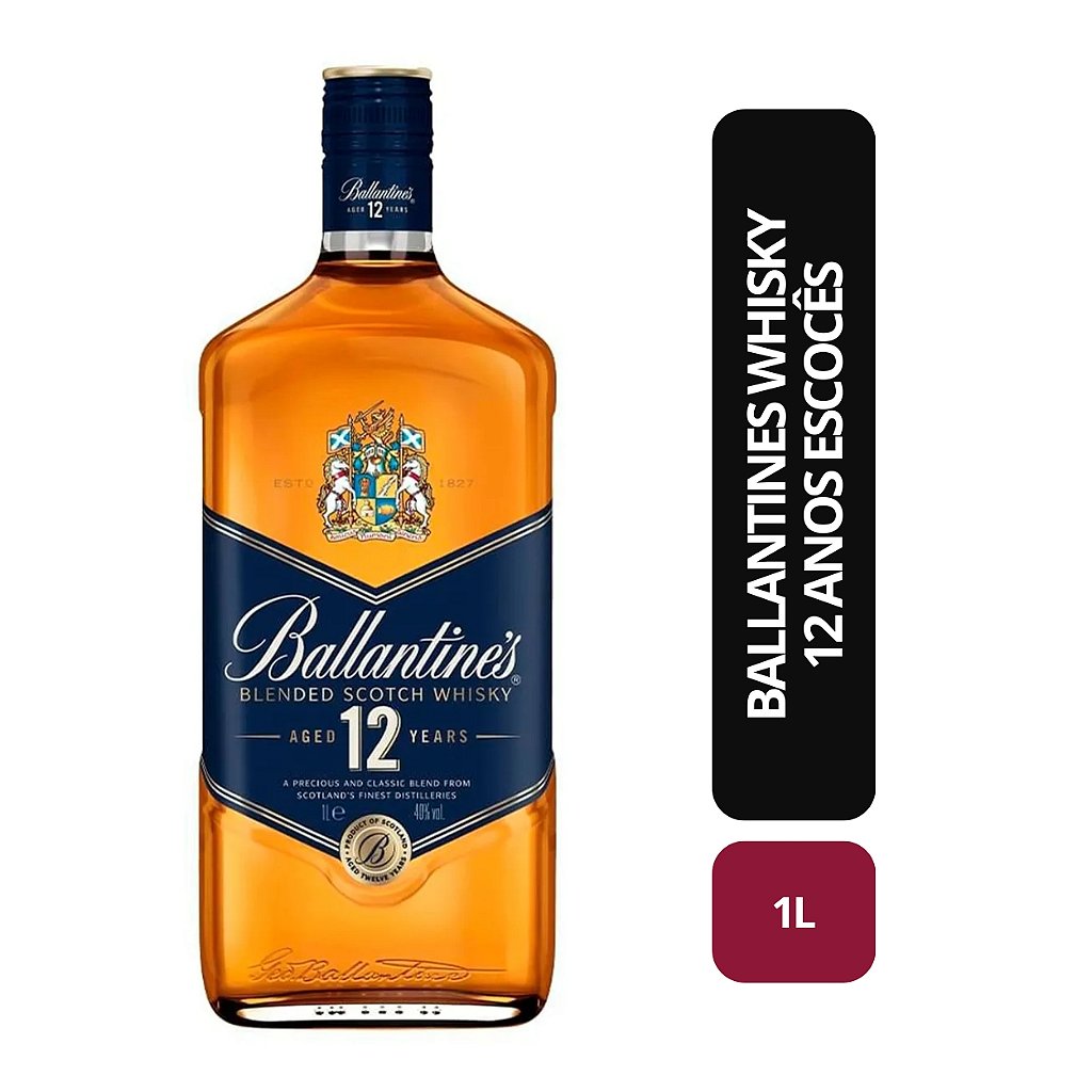 Ballantines Whisky 12 anos Escocês - 1L - Bebida In Box