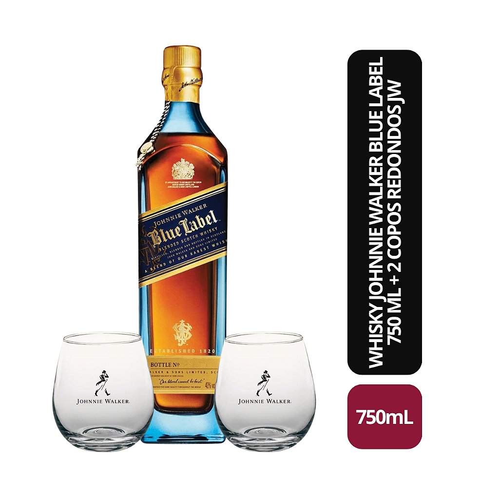 Whisky Johnnie Walker Blue Label - 750mL + 2 Copos Redondos JW
