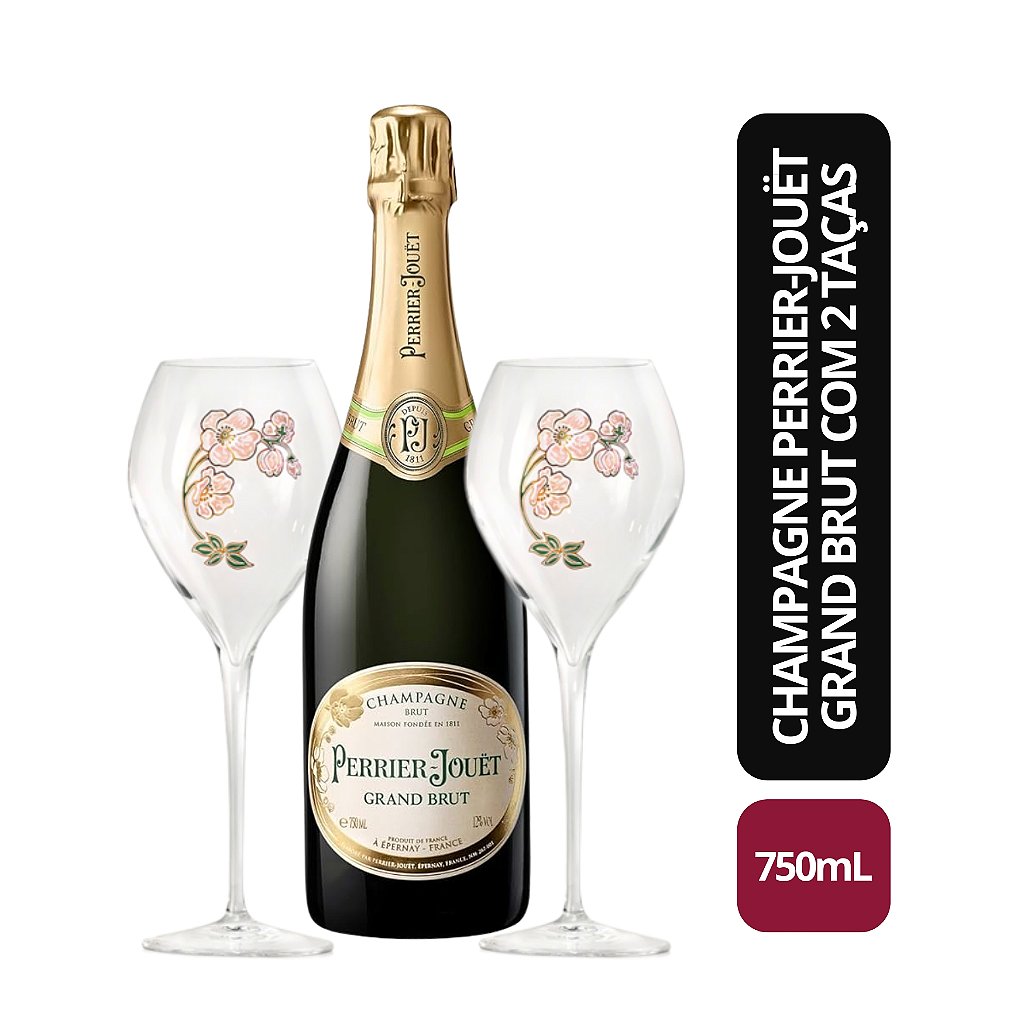 Perrier Jouët Grand Brut 750ml 2本セット Champagne Perrier-Jouët Grand Brut com 2 Taças – 750ml - Bebida In Box