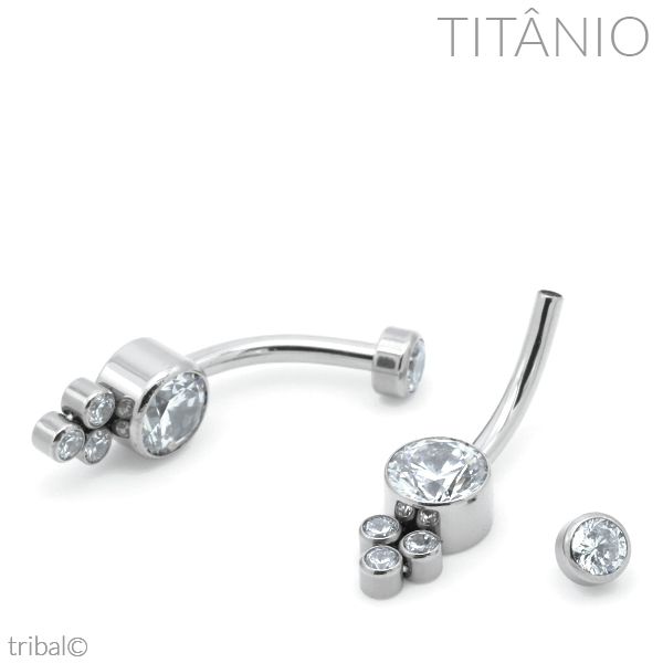 Piercing Umbigo Cluster Meia Lua Zircônia Titânio - Tribal