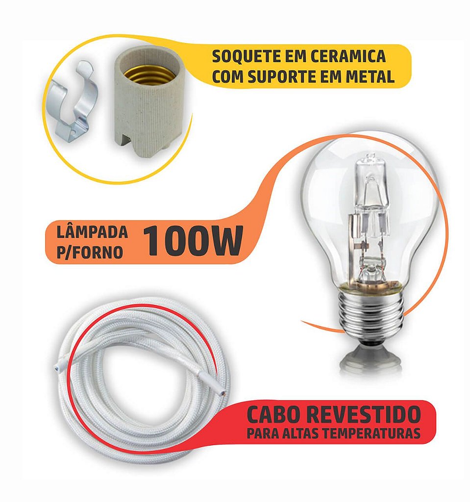 Kit Lampada 110v, Fio, Isolante, soquete, P/ Churrasqueira - Trybo Design e  Iluminação