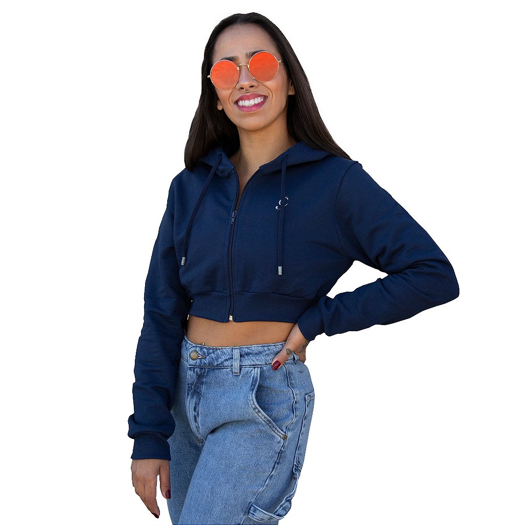 cropped zip moletom com capuzs