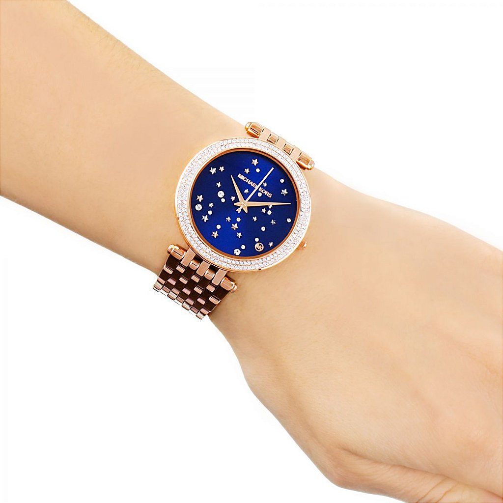 Relógio Feminino Michael Kors MK3728 Rose Fundo Azul Cravejado - Mimports -  Produtos e perfumes importados exclusivos para você
