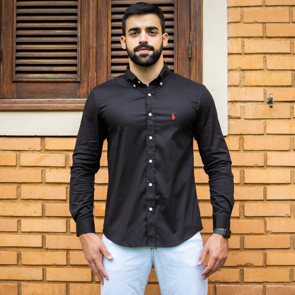 Camisa Social Polo Preta Custom Fit Men Prime