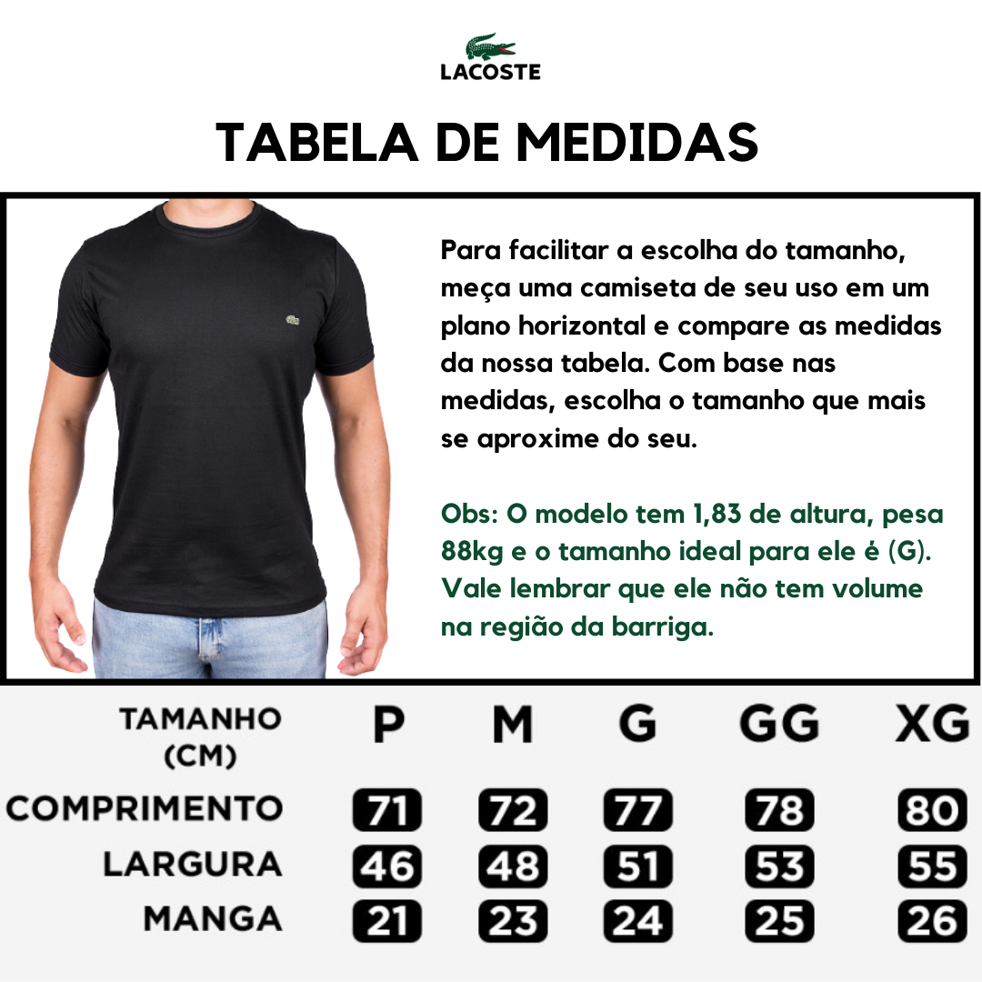 Kit 5 Camisetas Lacoste - Croco Basic's - Men Prime