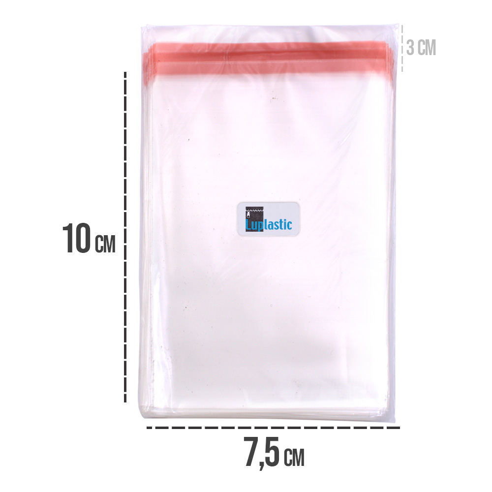 Saco Adesivado 7,5x10 cm Plástico BOPP Transparente Com Aba 3cm Abre e  Fecha - Luplastic