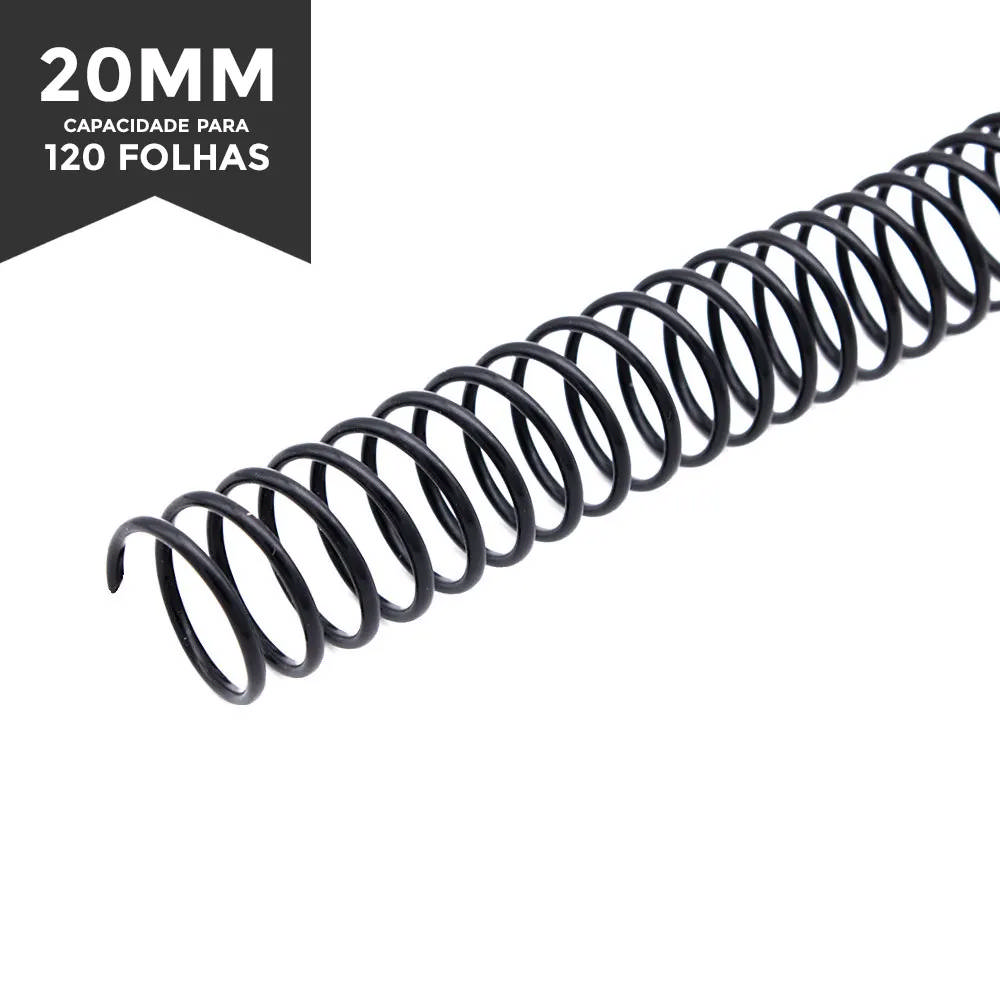 Espiral Para Encadernação 20mm Preto Para 120 folhas Pct de 70un