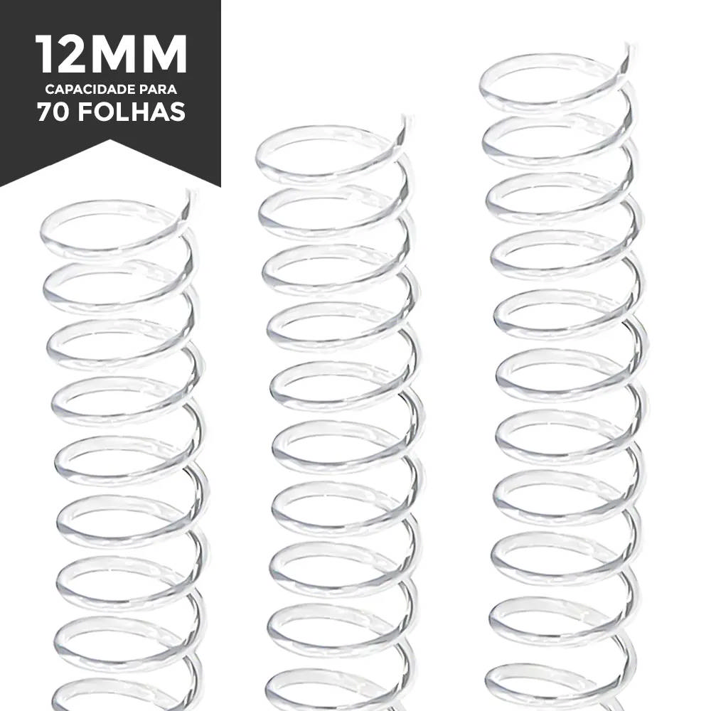 Espiral Para Encadernação 12mm Incolor Para 70 folhas Pct de 100un -  Luplastic