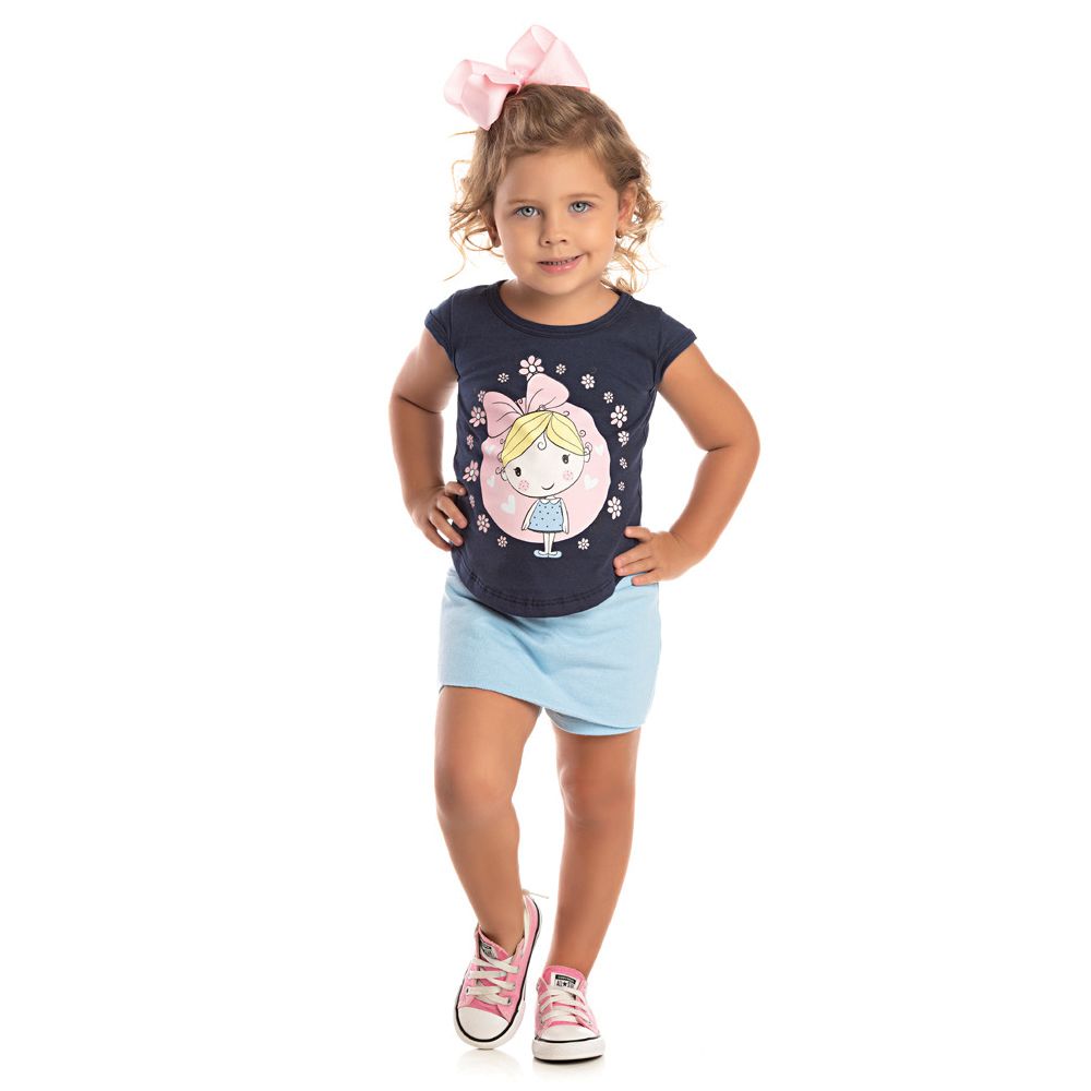 Conjunto infantil menina em cotton e short saia em moletom - Tam 2