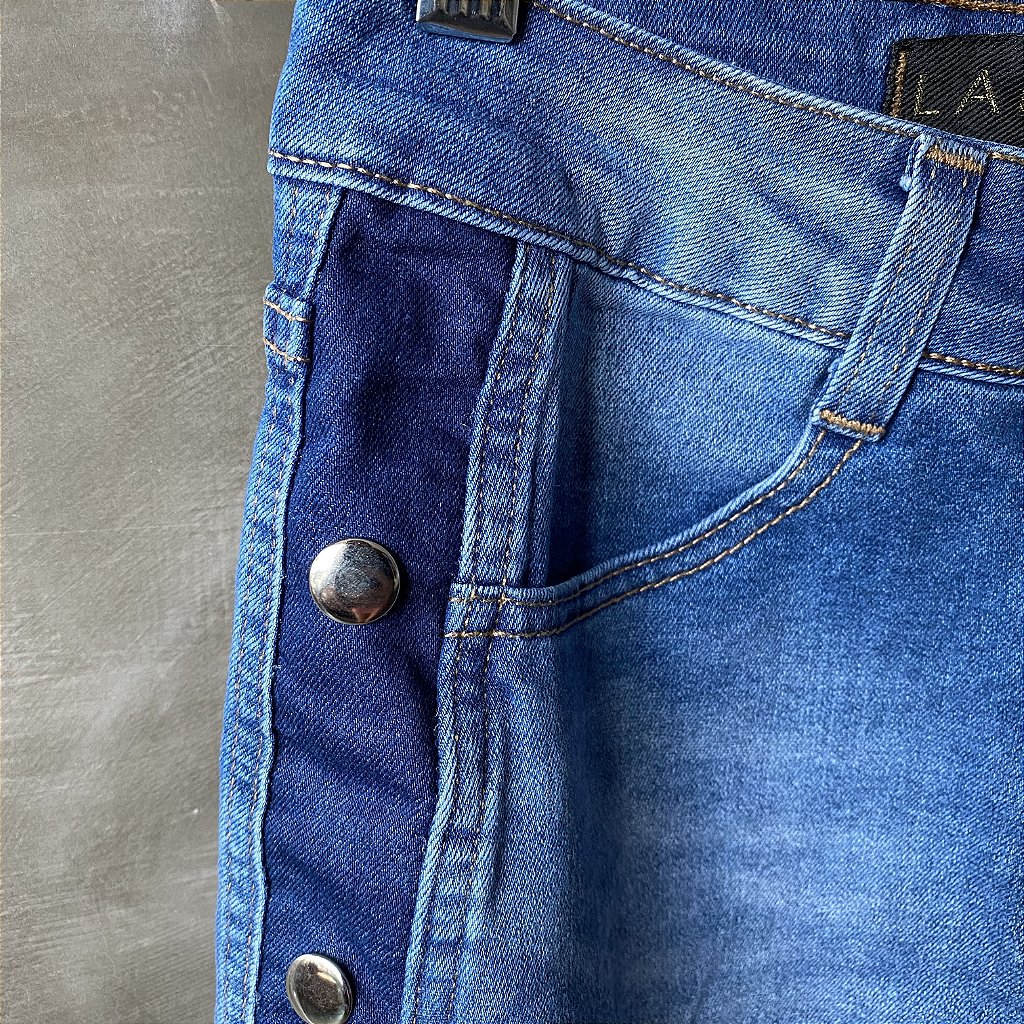 saia jeans com renda na lateral