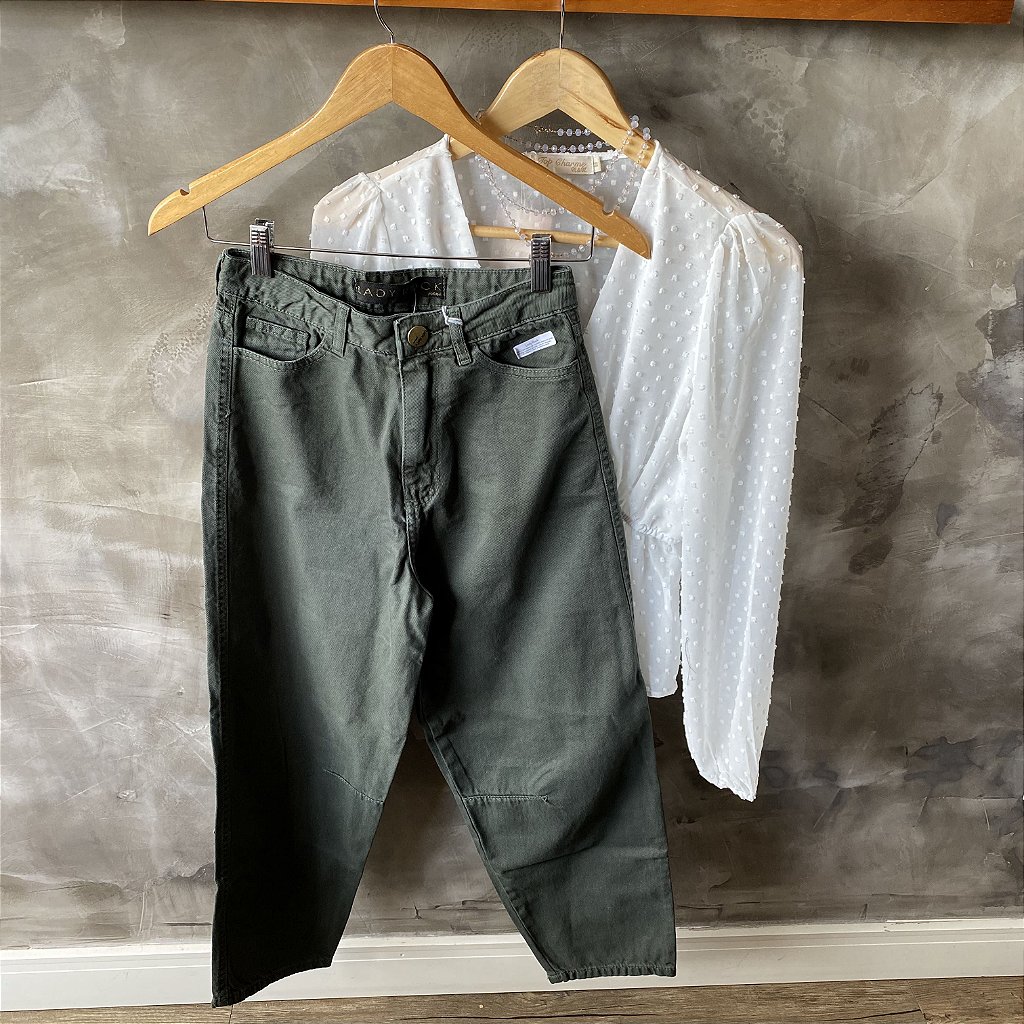 calca jeans verde militar