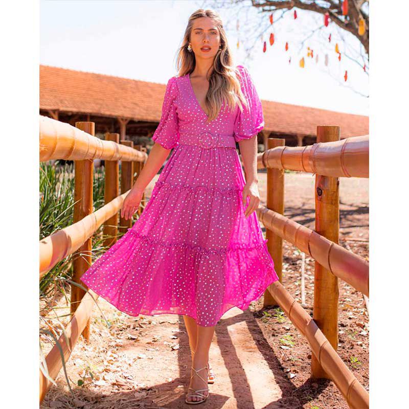 vestido fucsia midi