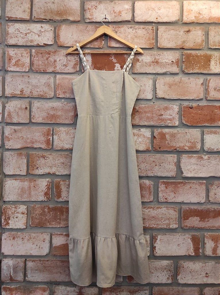 vestido midi linho cru