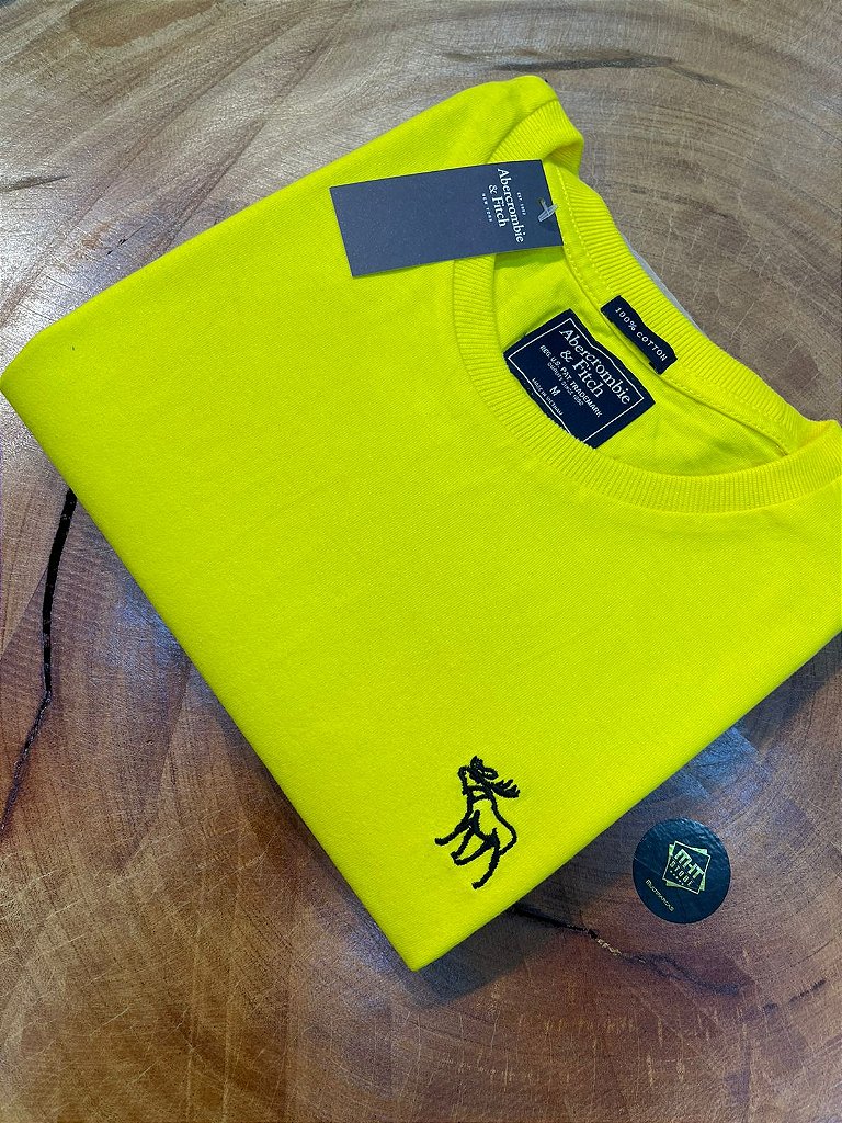 Camiseta Básica Abercrombie Amarelo Logo Bordado Marinho - MHT Store