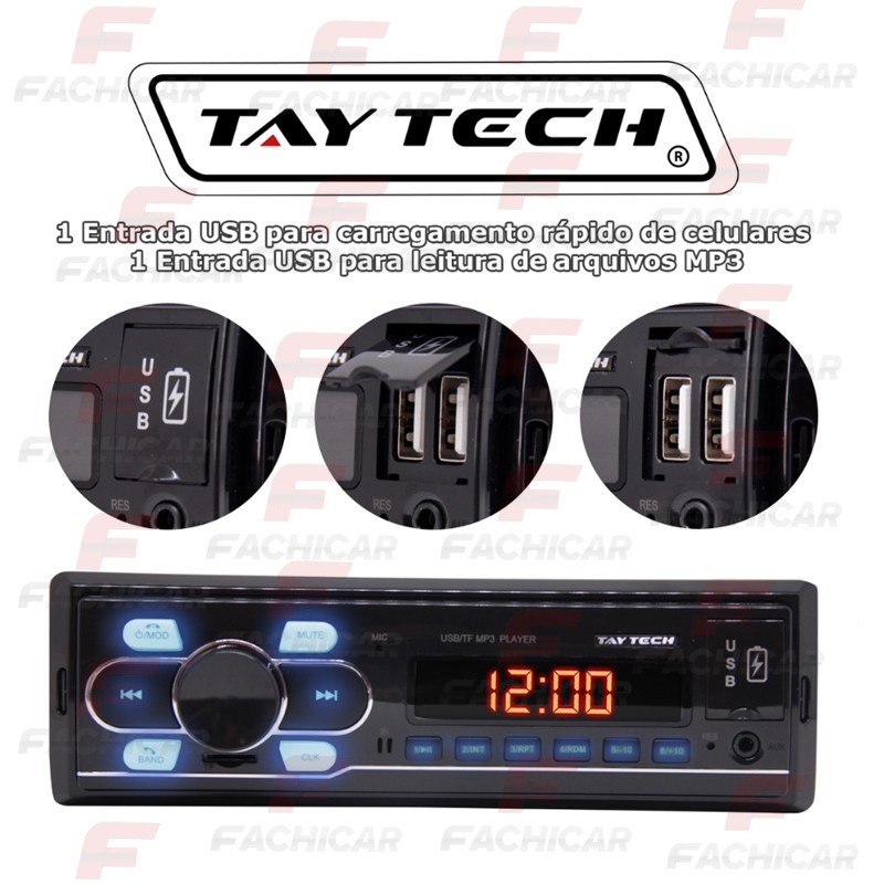 RADIO MP3/USB/SD COM BLUETOOTH COM CONTROLE TAY TECH - FACHICAR - AUTO  SHOPPING ®