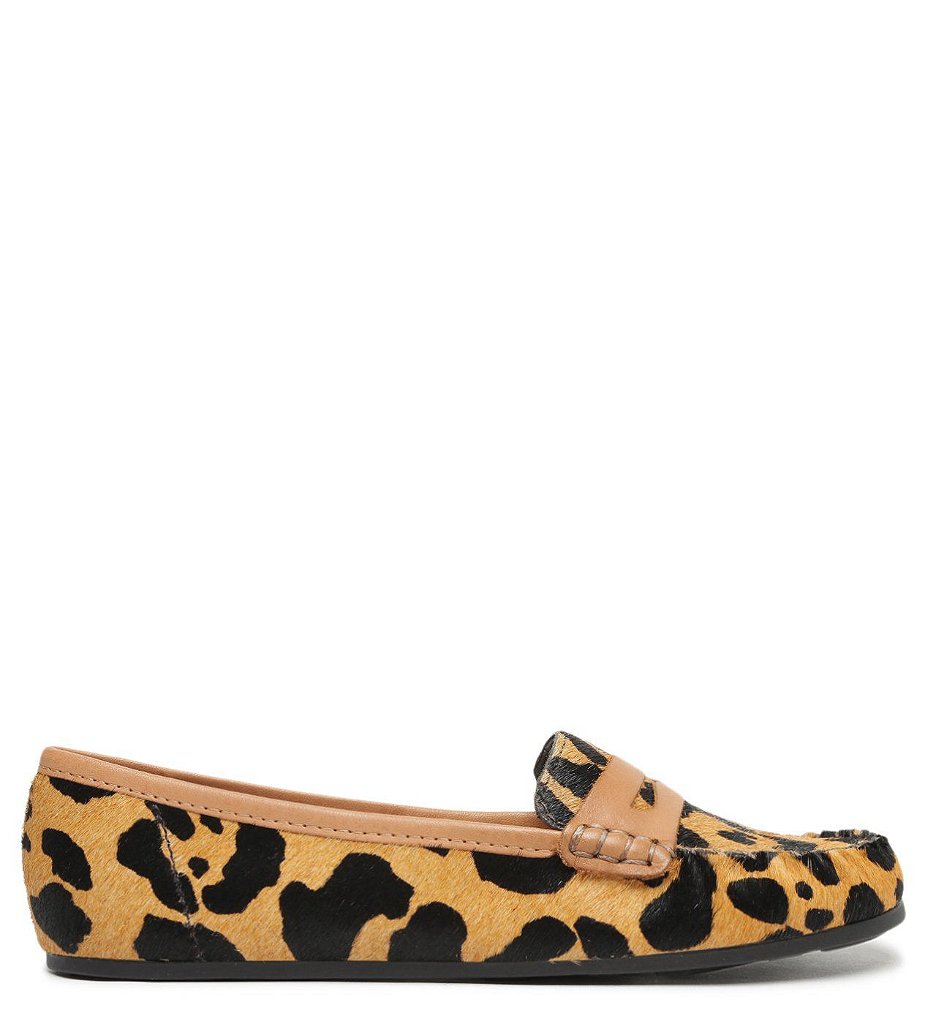 Mocassim Arezzo Animal Print e Marrom Couro Detalhe Franzido