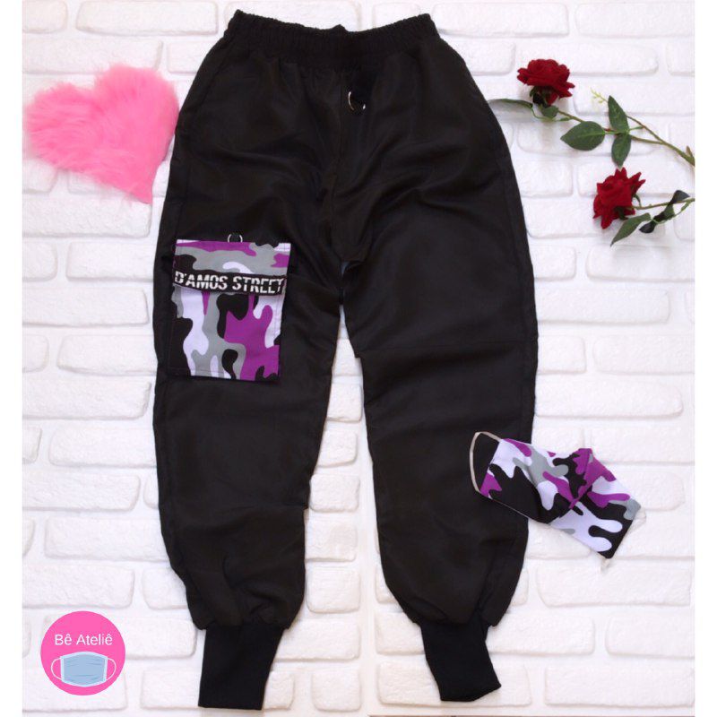 calça camuflada roxa