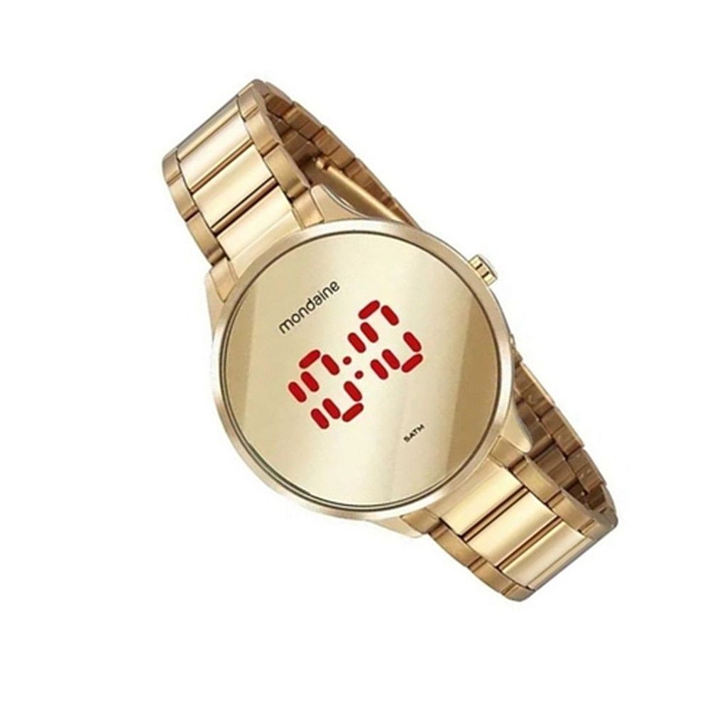 Relógio Feminino Digital Dourado Led Espelhado Mondaine - Tvlar