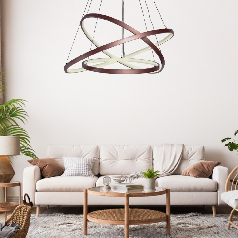 Pendente Alianca 3 Aneis Ø60xØ50xØ40cm Cobre com Led integrado 75w