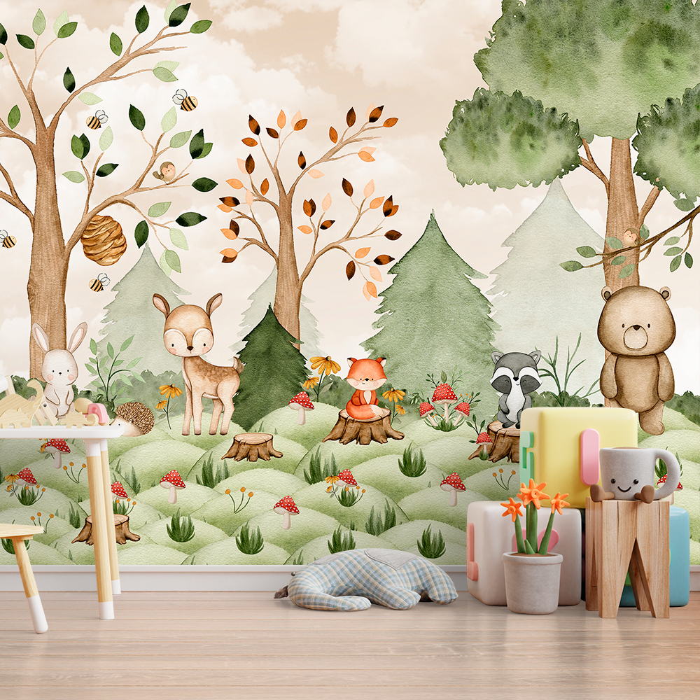 Papel De Parede De Floresta Verde Murai Infantil Floresta Verde, Com