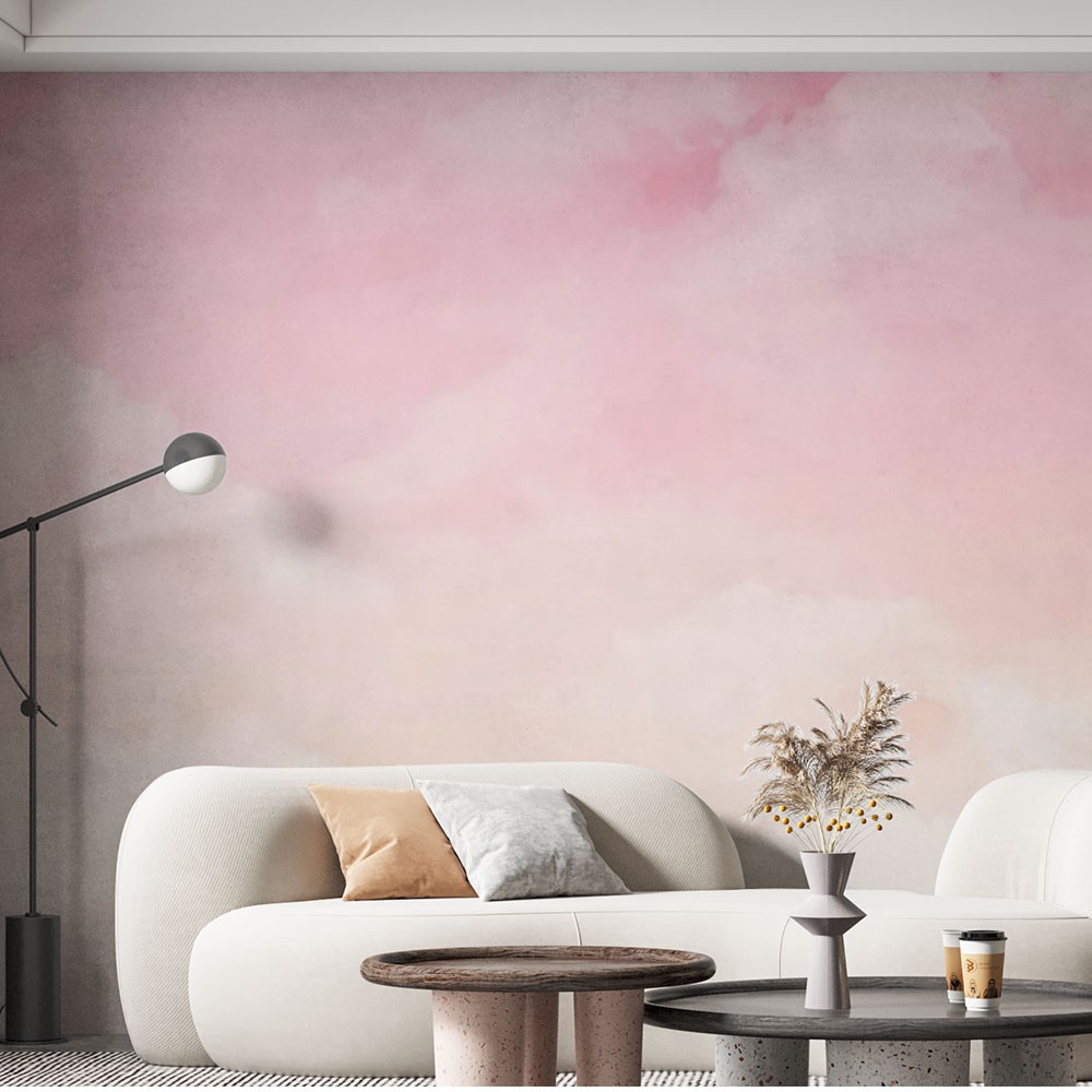 Papel de Parede Aquarela Rosa e Laranja - Alô Papers