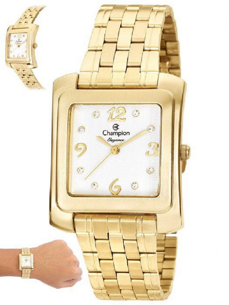 Relógio Champion Feminino Dourado Quadrado Analógico - Anéis - Presentes -  Cordões Masculinos - Pulseiras - Relógio Masculino - Relógio Feminino - 4x  Sem Juros - Frete Grátis