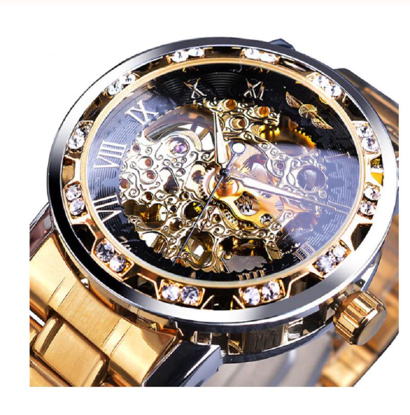 Relógio Masculino Dourado Preto Winner Aço Inox - Anéis - Presentes -  Cordões Masculinos - Pulseiras - Relógio Masculino - Relógio Feminino - 4x  Sem Juros - Frete Grátis