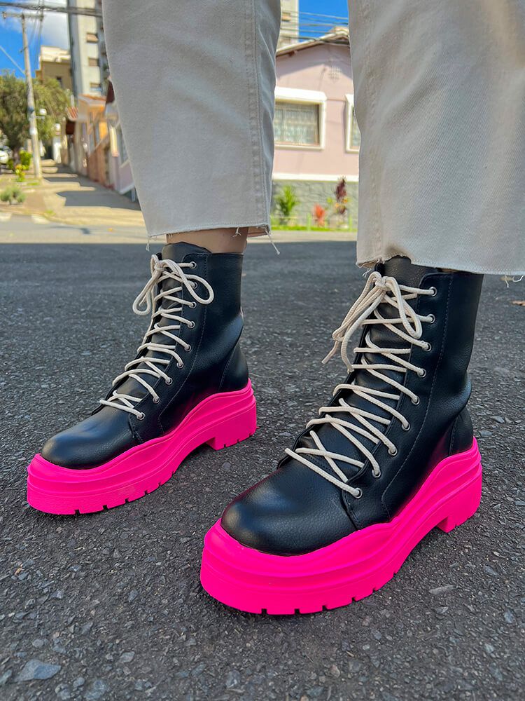 Bota Coturno Audrey Black & Pink - Laura's Boutique - Sapatos Exclusivos