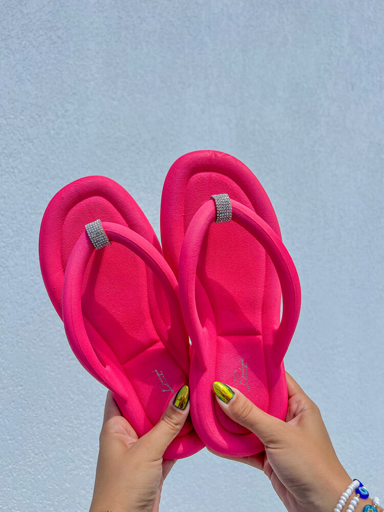 Chinelo Lolly Pink Neon & Brilhantes - Laura's Boutique - Sapatos Exclusivos