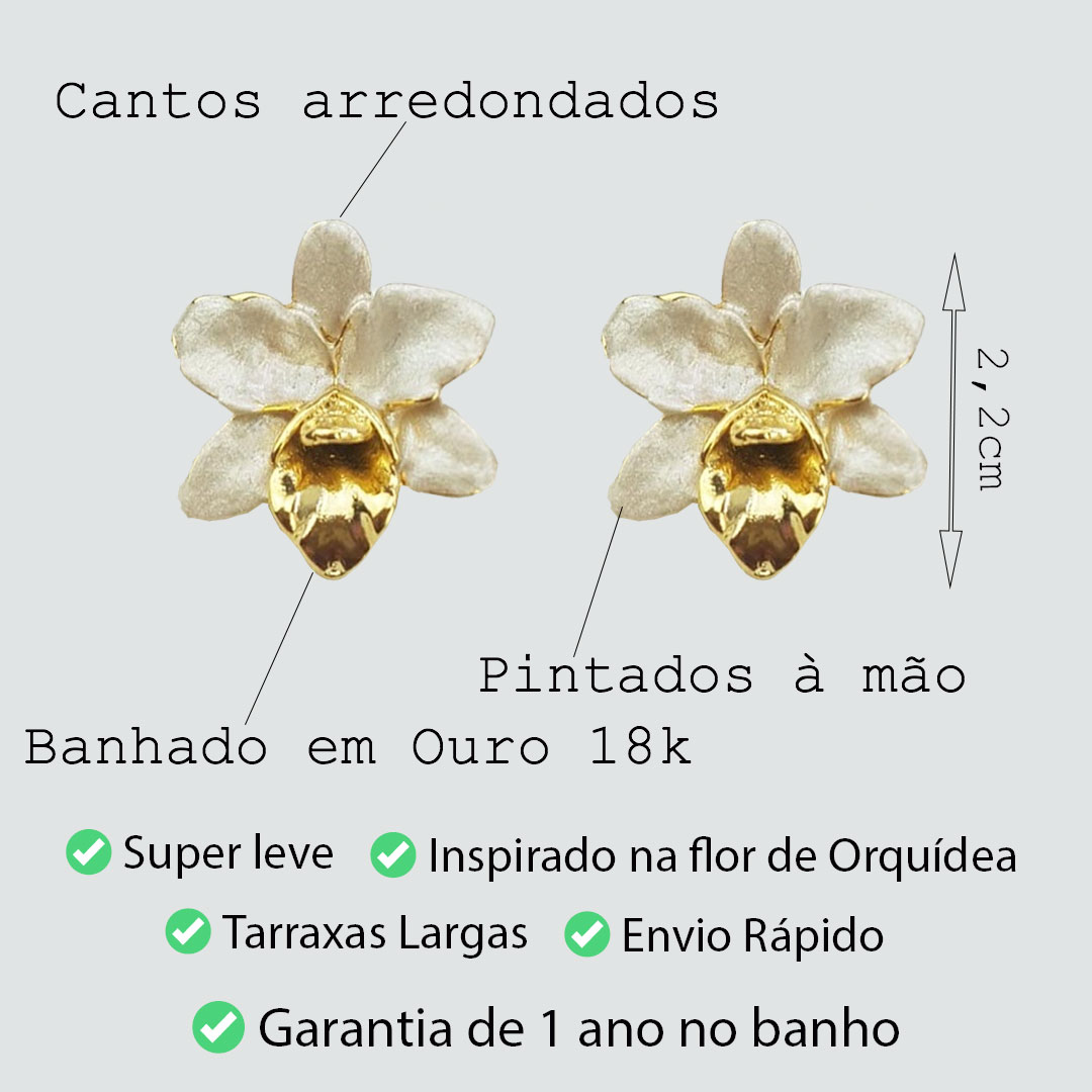 Brinco flor Orquídea com pétalas esmaltadas - Vivan semijoias e acessórios