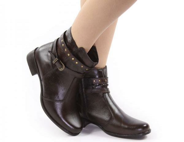 Bota Feminina Cano Curto Fivelas Couro Legítimo - Café - Ana Kostik - Os Melhores Calçados Femininos