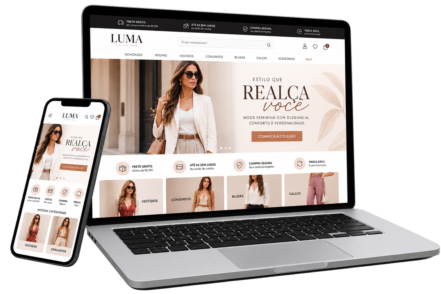 Mockup de loja virtual em notebook e celular