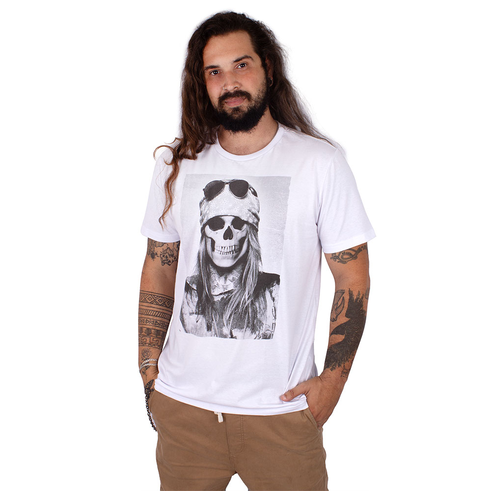 Camiseta Axl Rose Caveira Branca - Art Rock Camisetas - Desde 1992