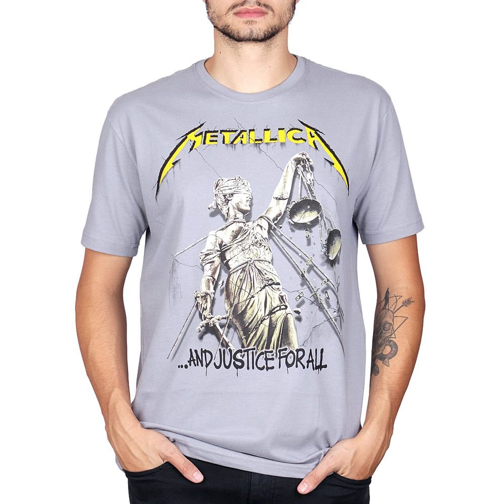 Camiseta Metallica Justice For All Cinza Viva a Vida com Arte Viva com Art Rock