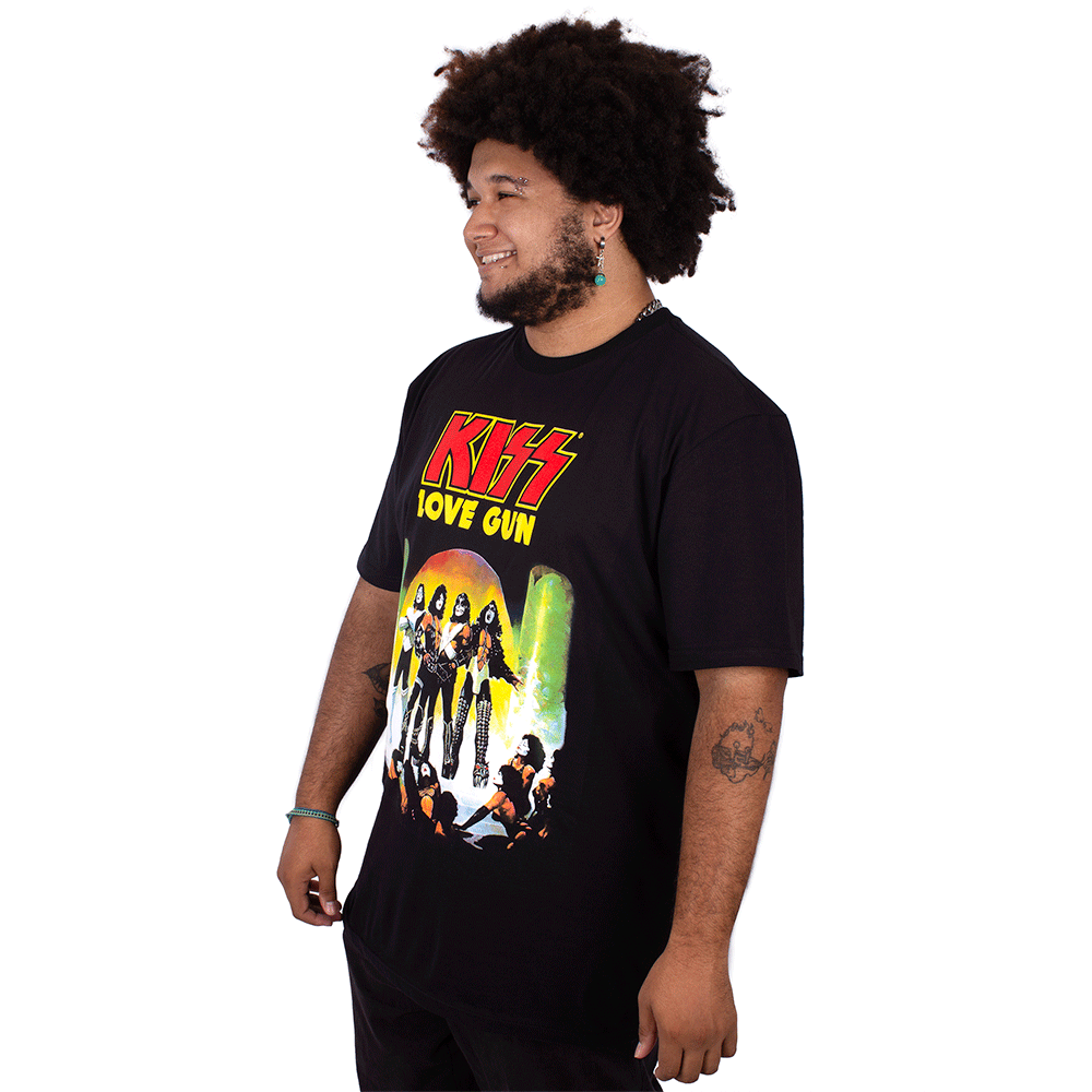Camiseta Plus Size Kiss Love Gun Preta Oficial - Art Rock