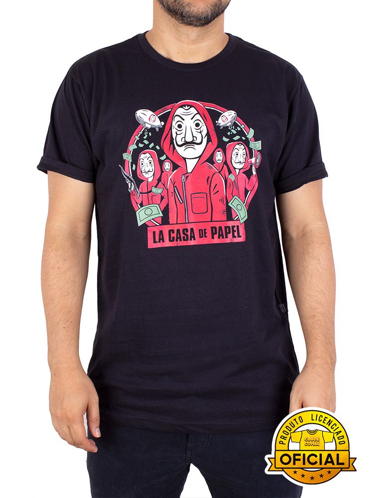 Camiseta La Casa de Papel Preta Oficial Viva a Vida com Arte Viva com Art Rock