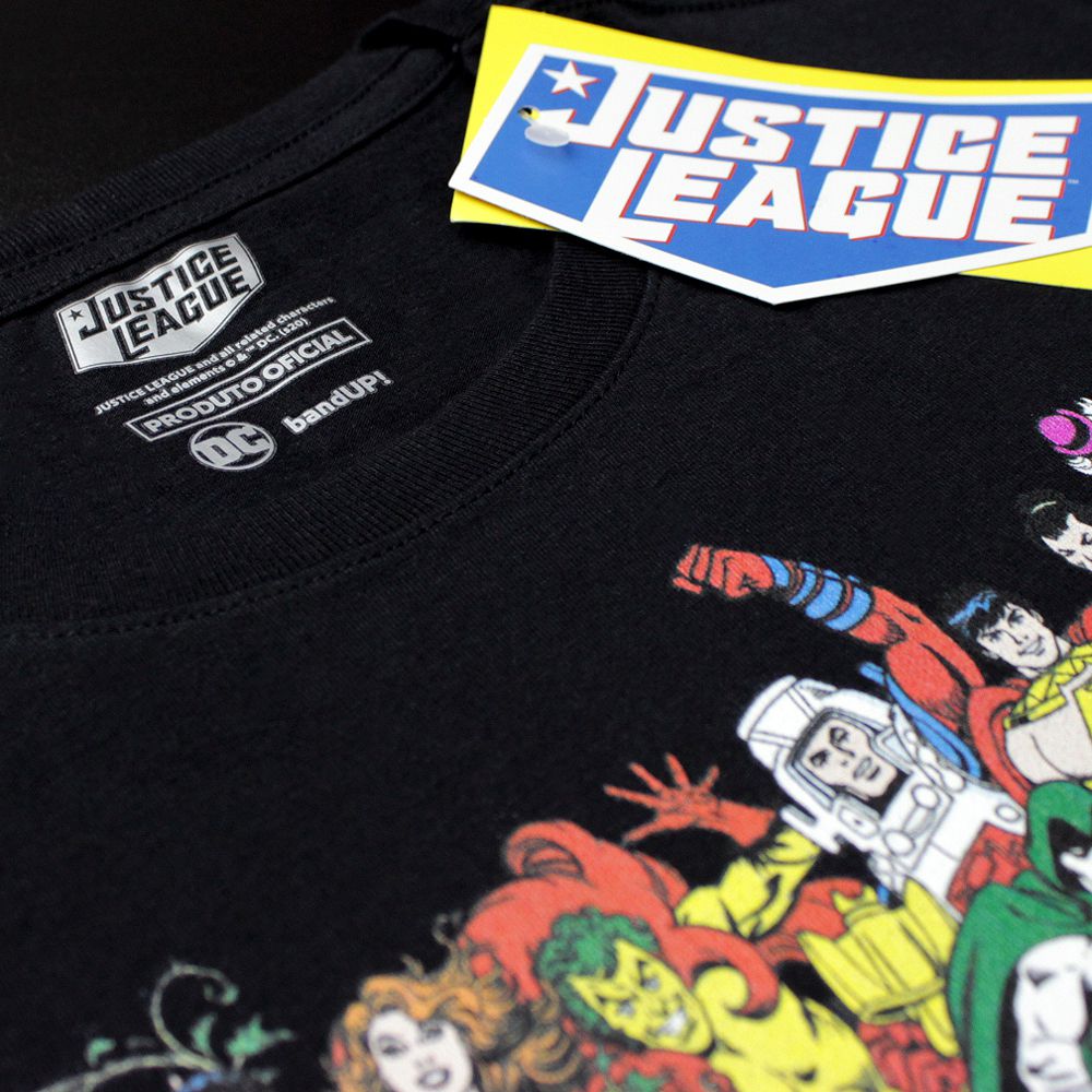 Camiseta DC Comics Herois Preta Oficial Viva a Vida com Arte Viva com Art Rock