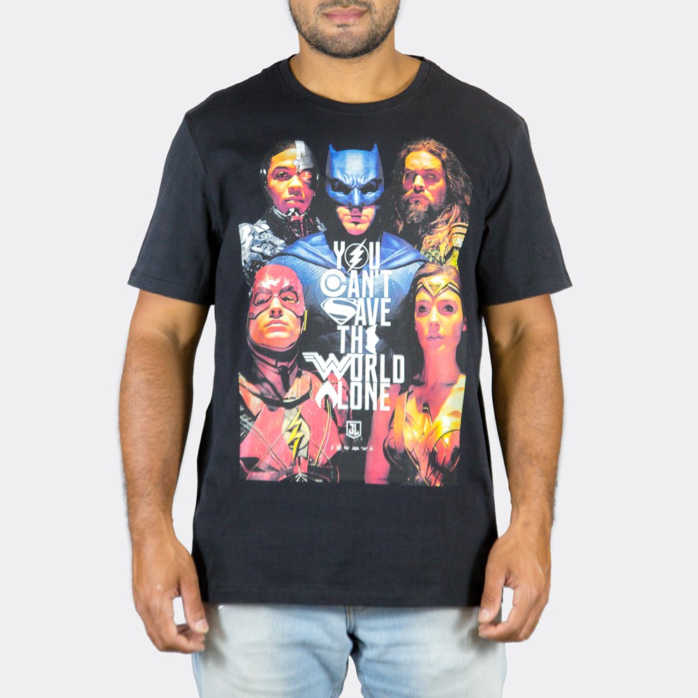 Camiseta DC Liga da Justica Preta Oficial Art Rock Camisetas Receba em Casa