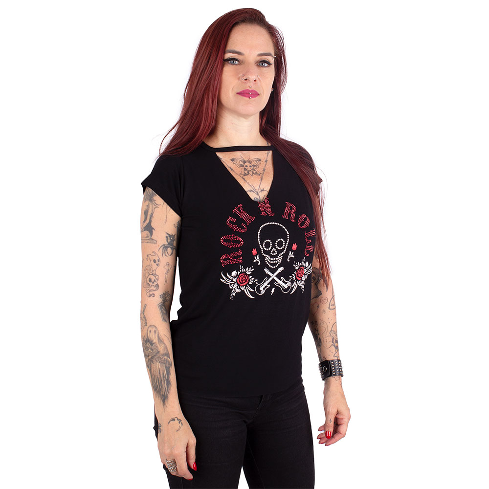 Blusinha Choker Rock N Roll Preta Plus Size Art Rock Camisetas