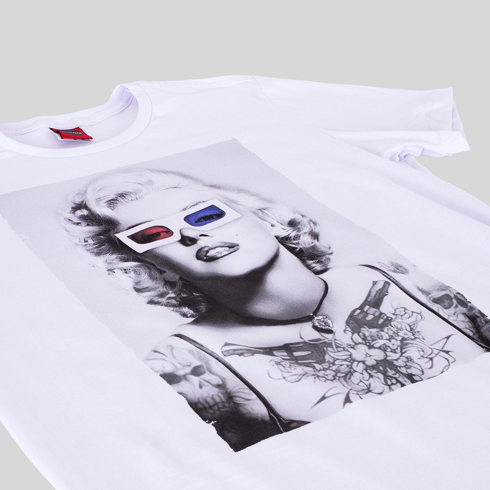 Camiseta Marilyn Monroe Tattoo Branca Viva a Vida com Arte Viva com Art Rock