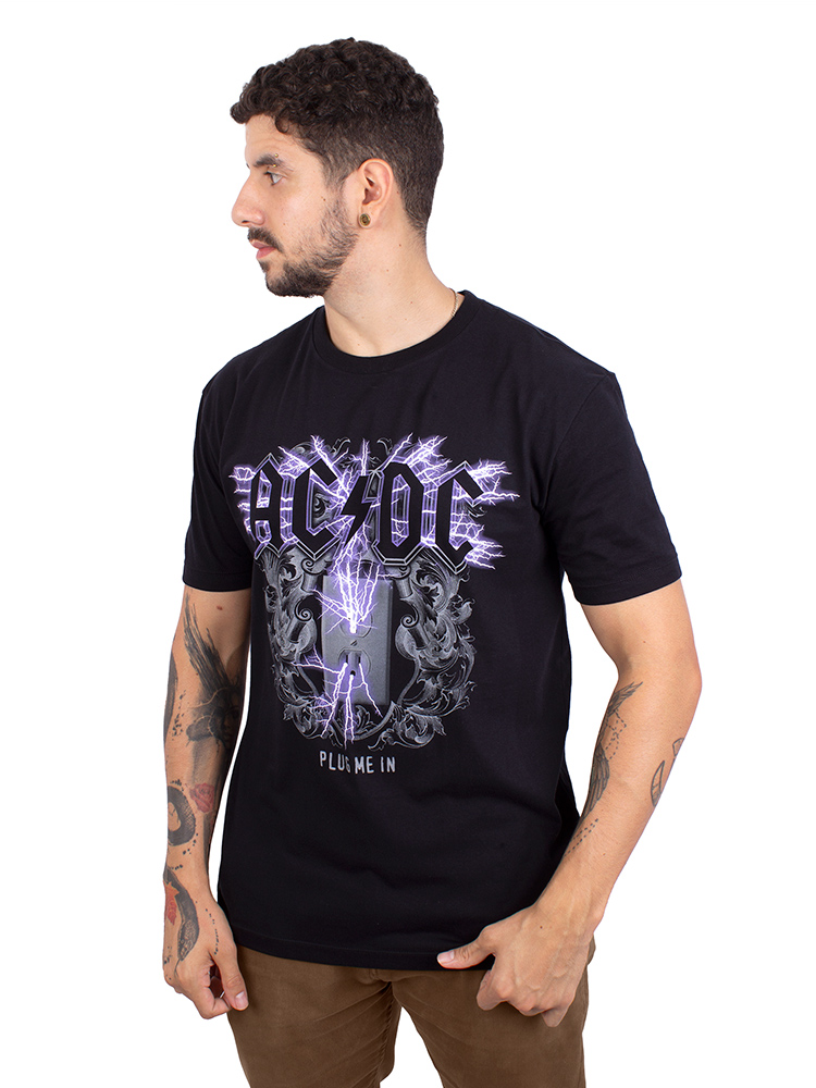Camiseta ACDC Plug Me In Preta Oficial Viva a Vida com Arte Viva com Art Rock