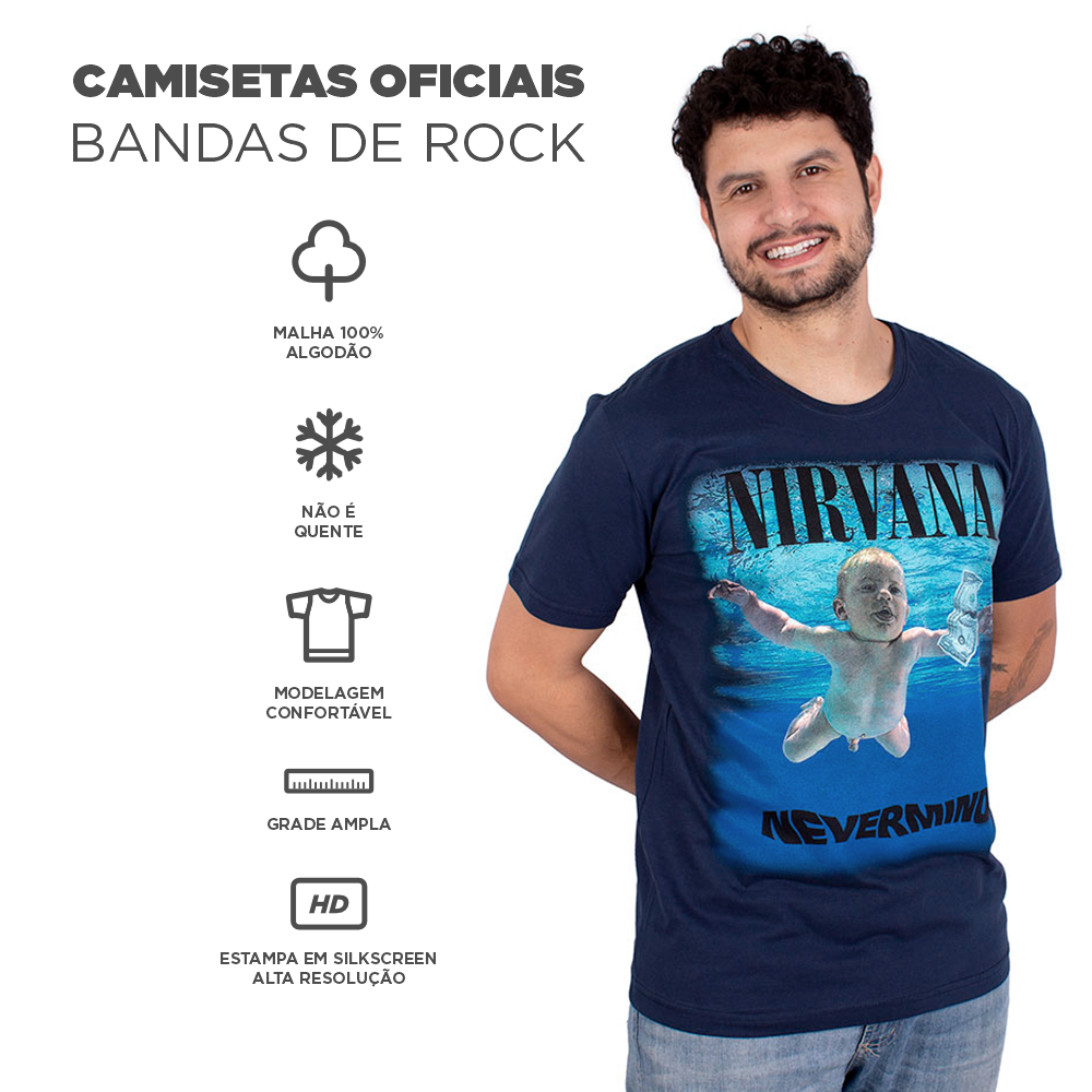 Camiseta Nirvana Nevermind Marinho Oficial - Art Rock Camisetas