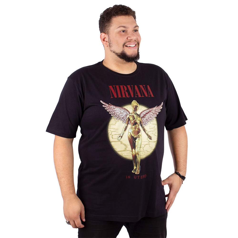 ミュージシャン NIRVANA1996 MONOCHROME PORTRAIT DELTA XL Camiseta Plus Size Nirvana In Utero Preta - Art Rock Camisetas