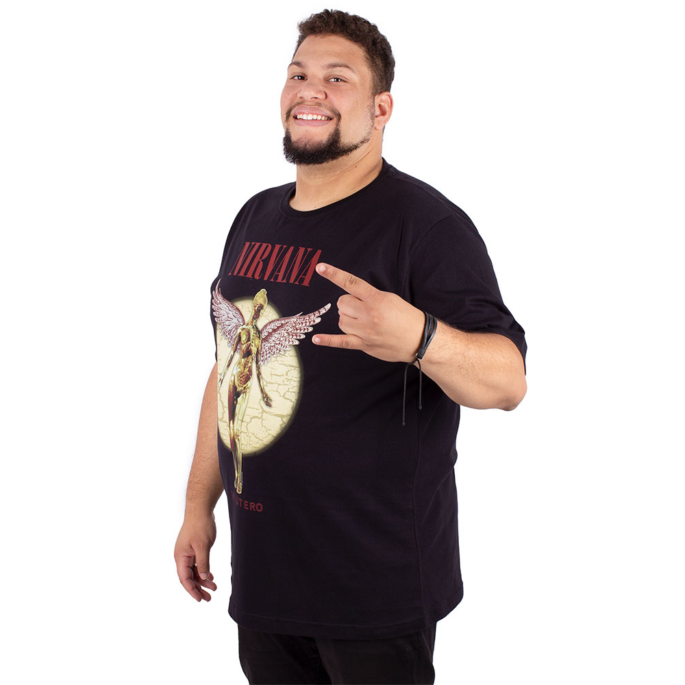 ミュージシャン NIRVANA1996 MONOCHROME PORTRAIT DELTA XL Camiseta Plus Size Nirvana In Utero Preta - Art Rock Camisetas