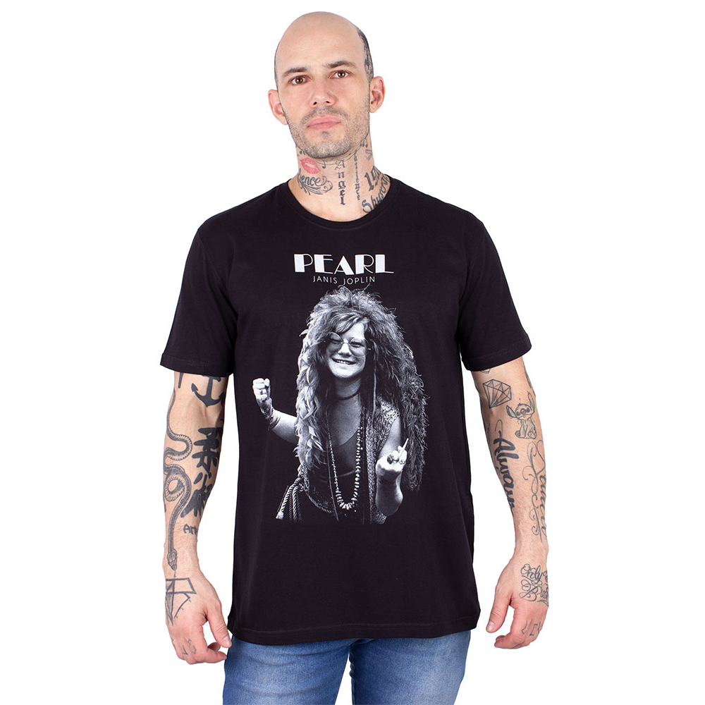 Camiseta Pearl Janis Joplin Preta Oficial - Art Rock Camisetas