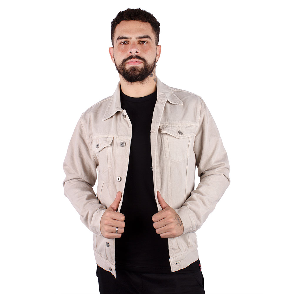 Jaqueta Jeans Masculina Bege Claro Art Rock Camisetas Desde 1992