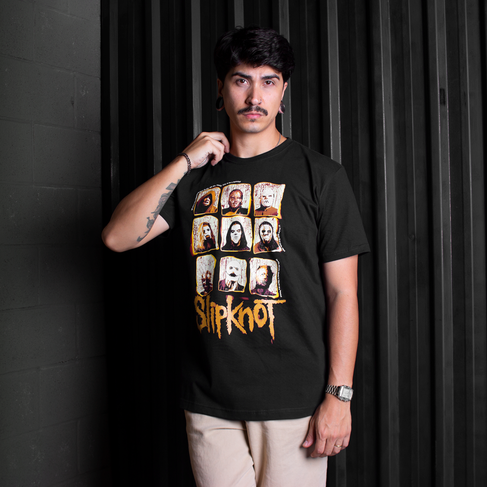 Camiseta Stamp Rock Wear Slipknot 9 Photos Preta Oficial - HO HO