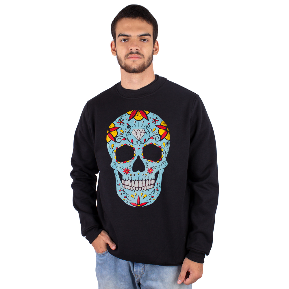 Moletom Careca Caveira Mexicana Preto Art Rock Camisetas