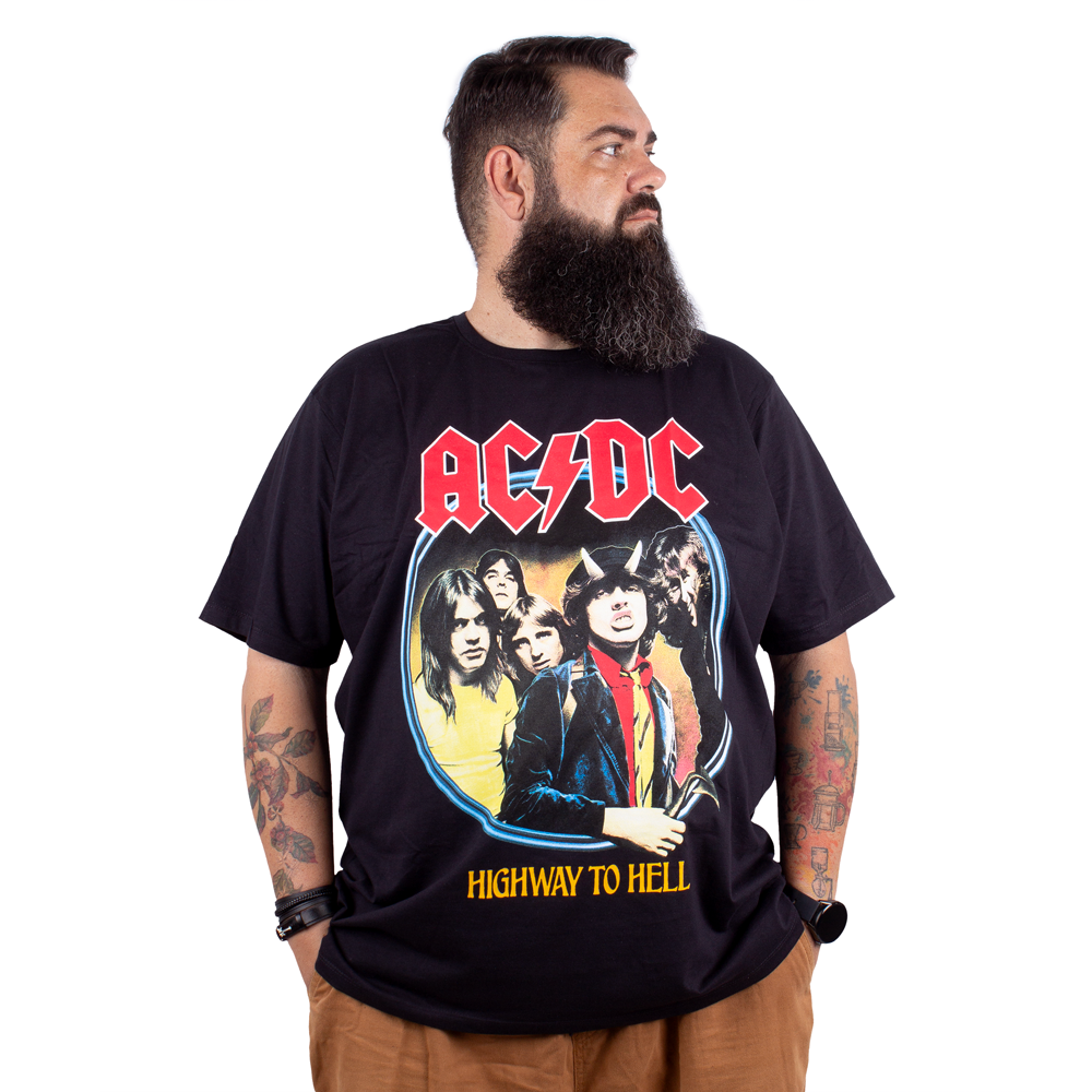 洋楽 Shush Hel Camiseta Plus Size ACDC Highway To Hell Preta - Oficial - Art Rock