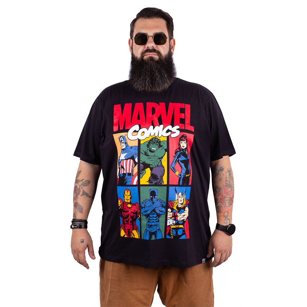 Camiseta Plus Size Marvel Comics Vintage Preta Art Rock